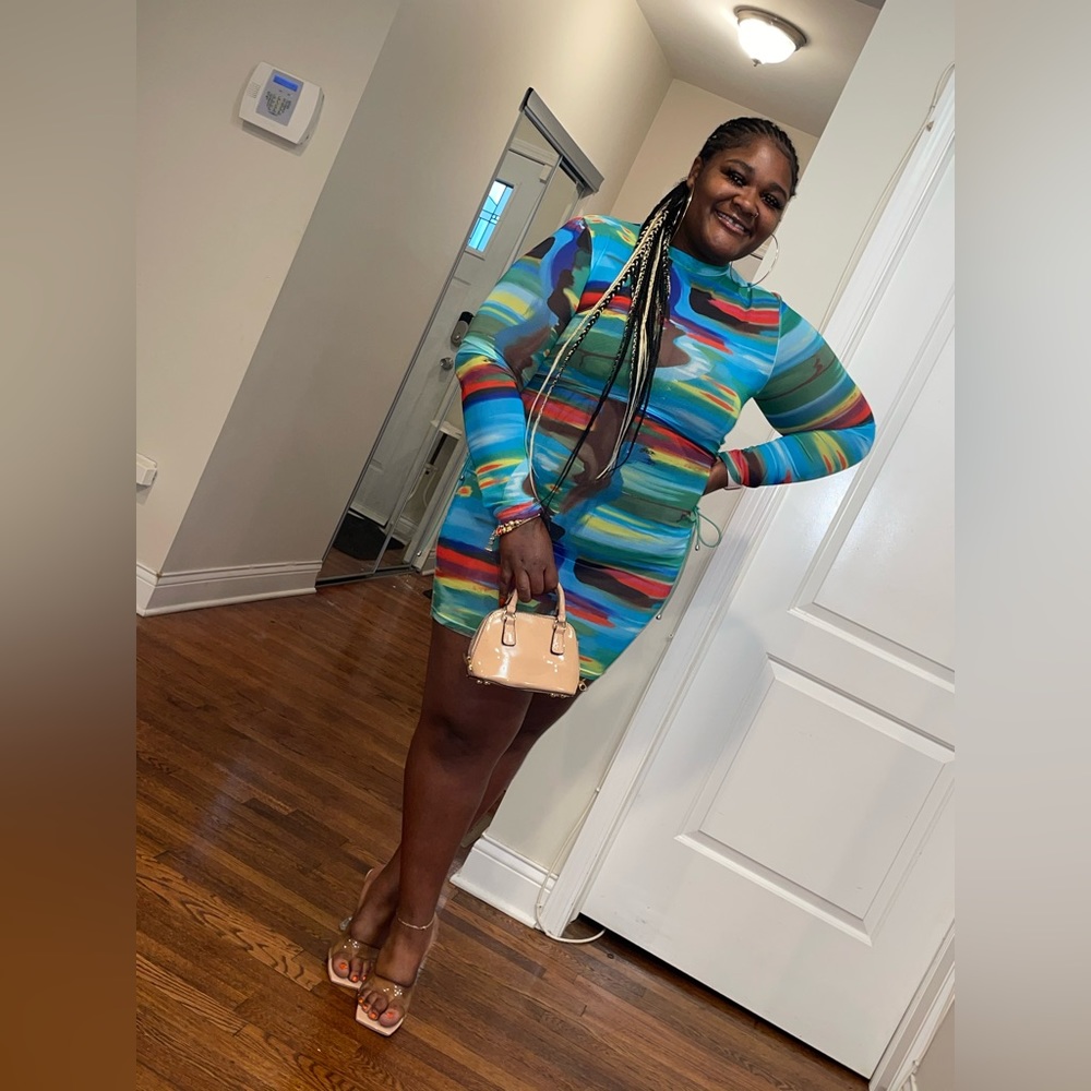 Multi Color Mesh Tie Dress